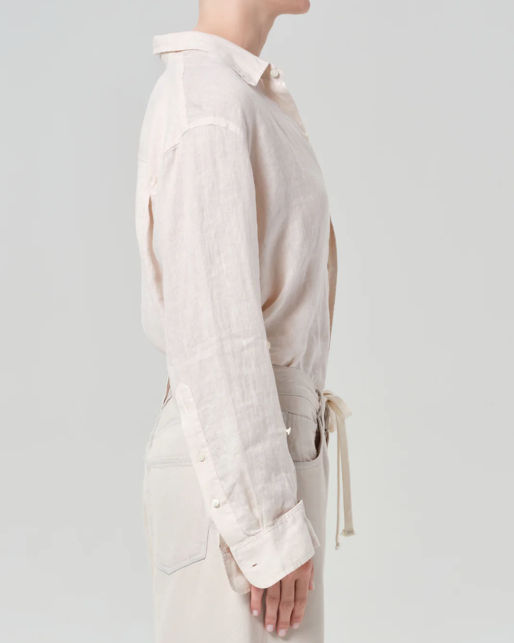 Kayla Shrunken Linen Shirt | Pale Stone