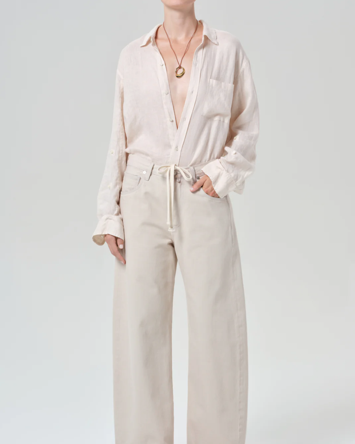 Kayla Shrunken Linen Shirt | Pale Stone