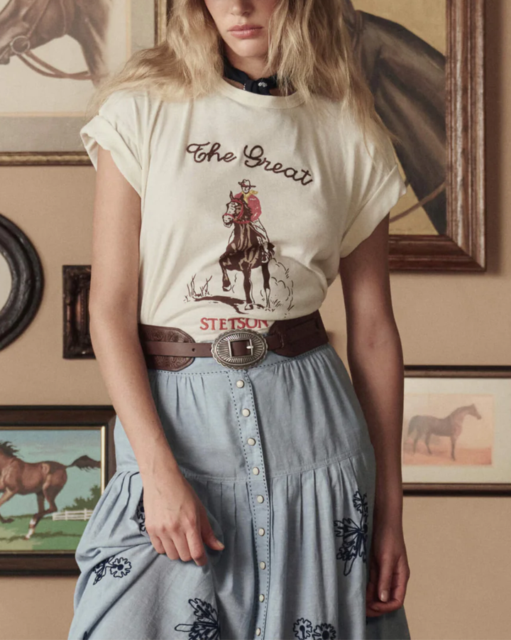 Boxy Crew W/ Stetson Graphic | Washed White