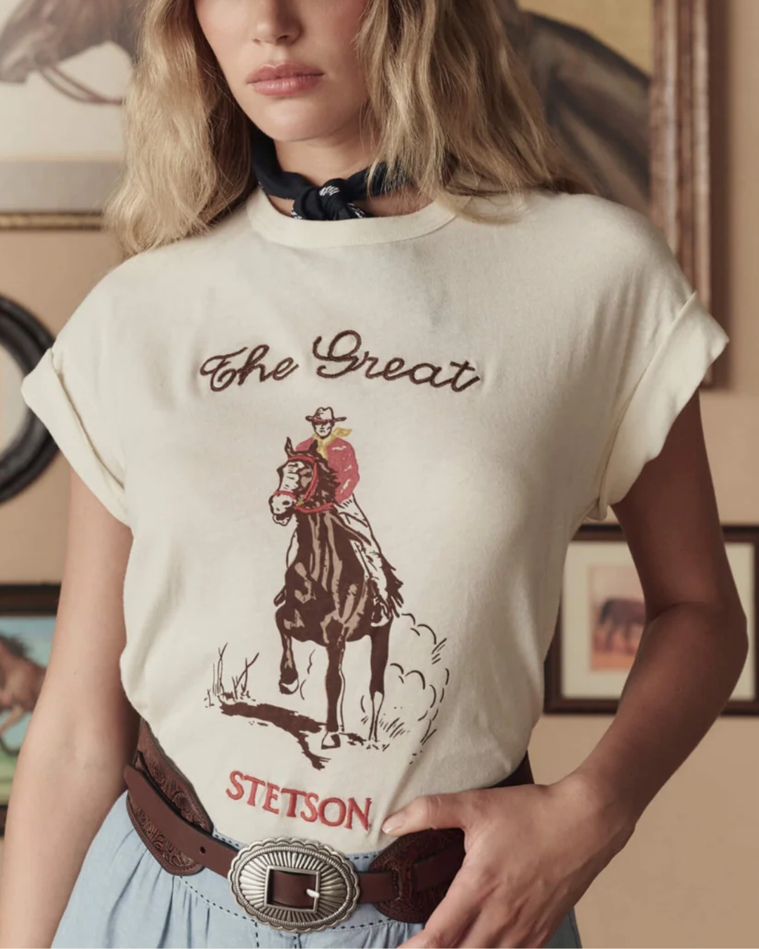 Boxy Crew W/ Stetson Graphic | Washed White