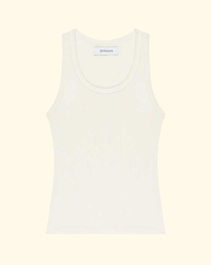 Ribbed Fitted Scooped Tank | Creme