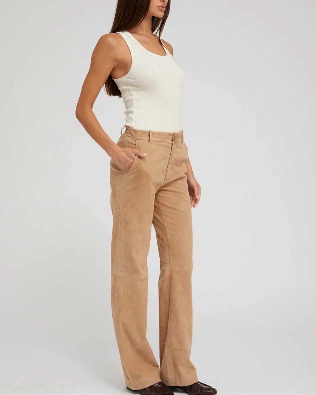 Ribbed Fitted Scooped Tank | Creme