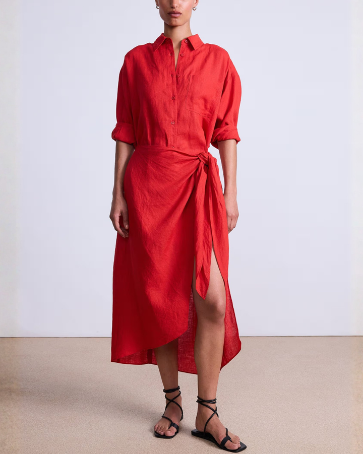 Alessandra Sarong Shirt Dress | Racing Red