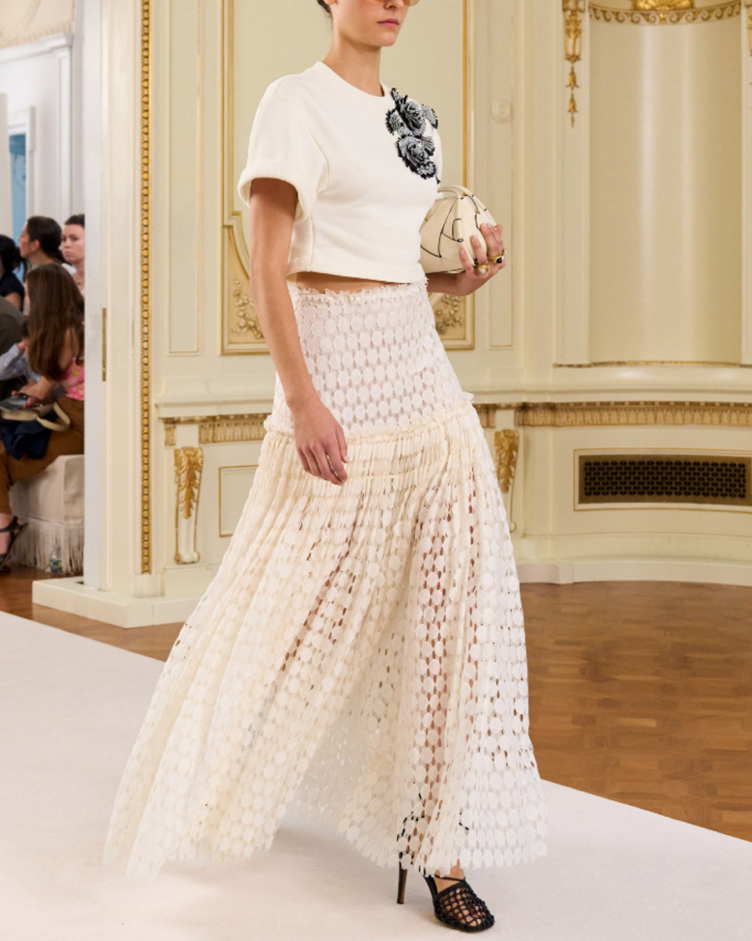 Aris Lace Maxi Skirt | Chalk