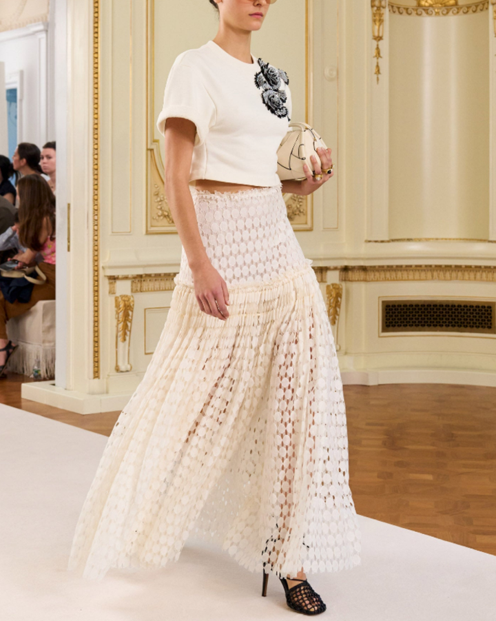 Aris Lace Maxi Skirt | Chalk
