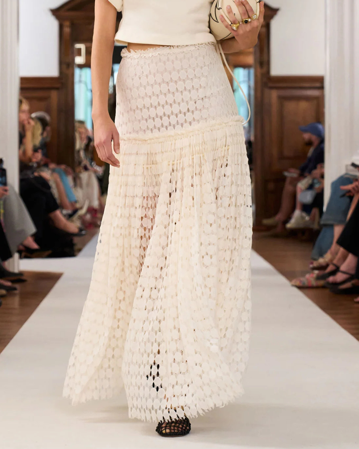 Aris Lace Maxi Skirt | Chalk