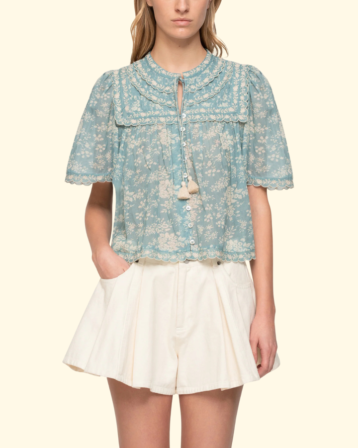 Kirsten Print S/Sleeve Top | Sky