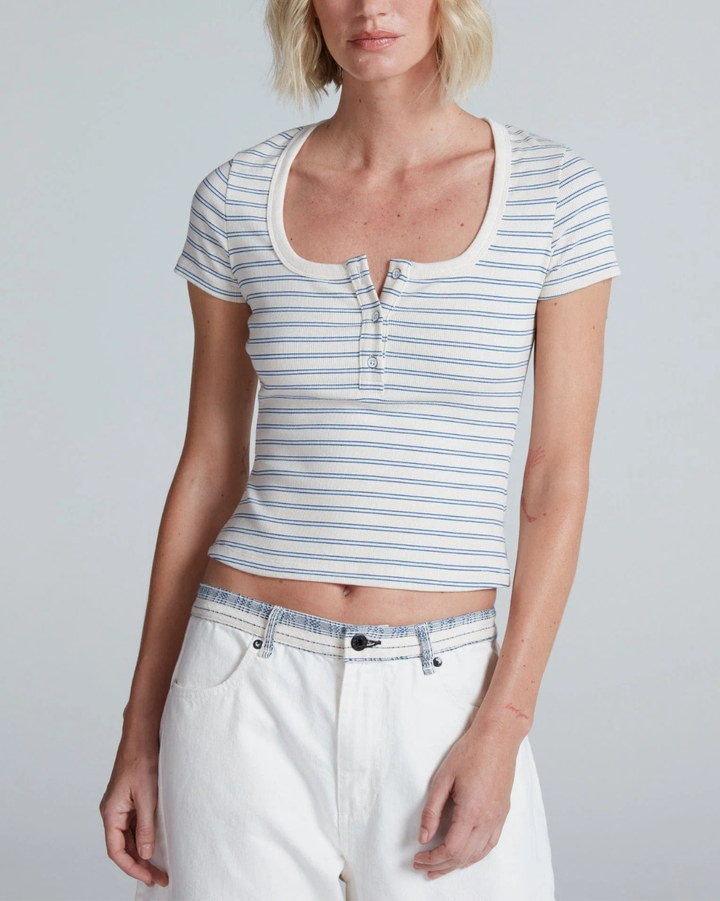 Scoop Henley | Double Stripe Blue