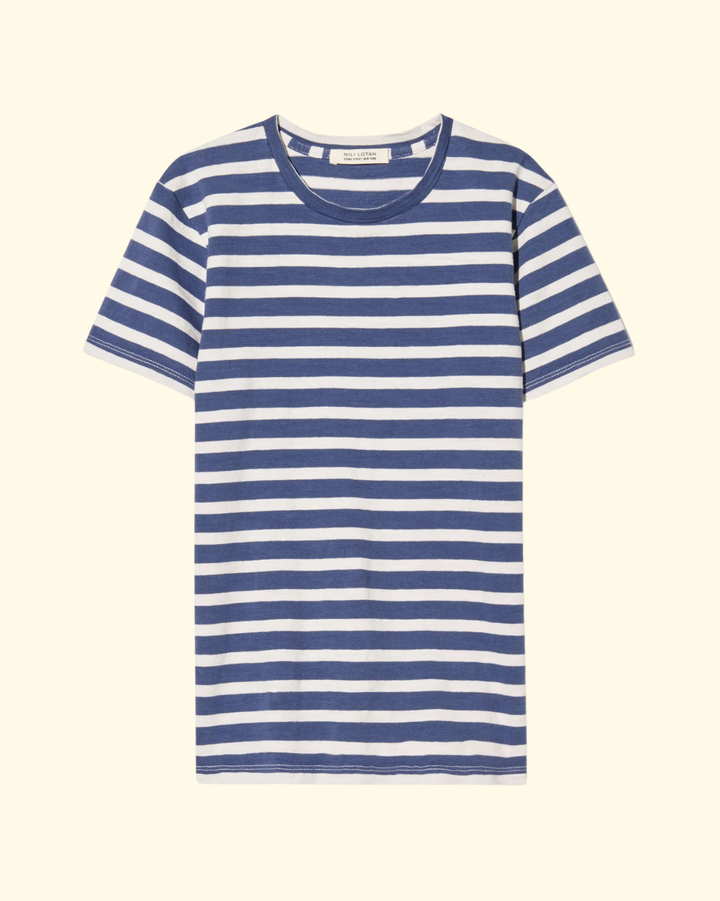 Lana Crewneck Tee | French Blue/Off White Stripe