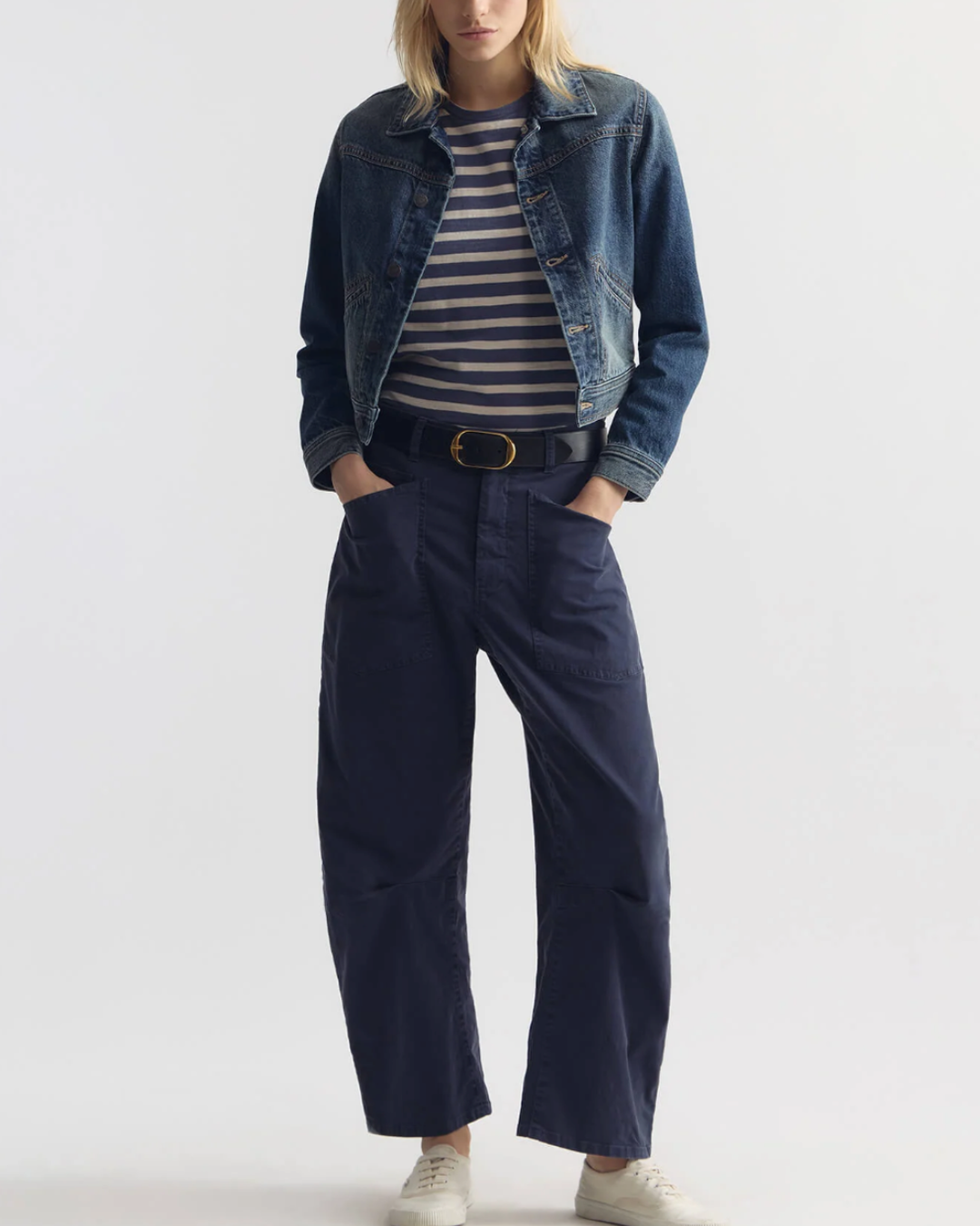 Lana Crewneck Tee | French Blue/Off White Stripe