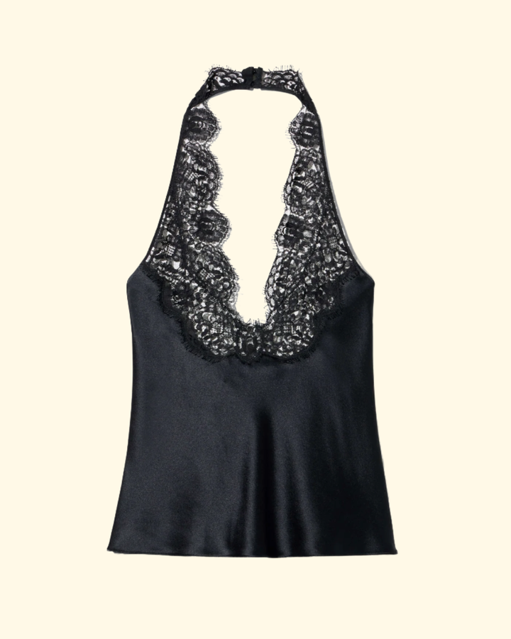 Teo Lace Halterneck Top |  Black