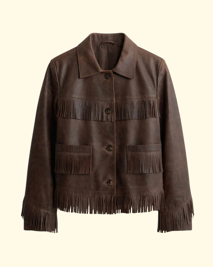 Lazare Fringe Leather Jacket | Dark Brown