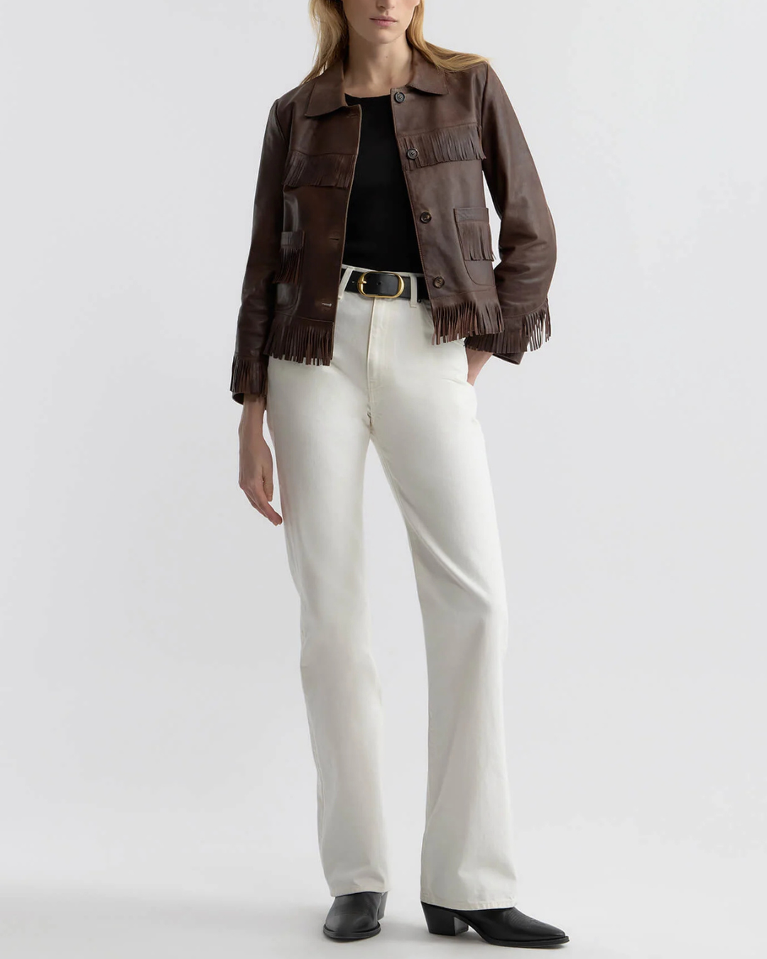Lazare Fringe Leather Jacket | Dark Brown