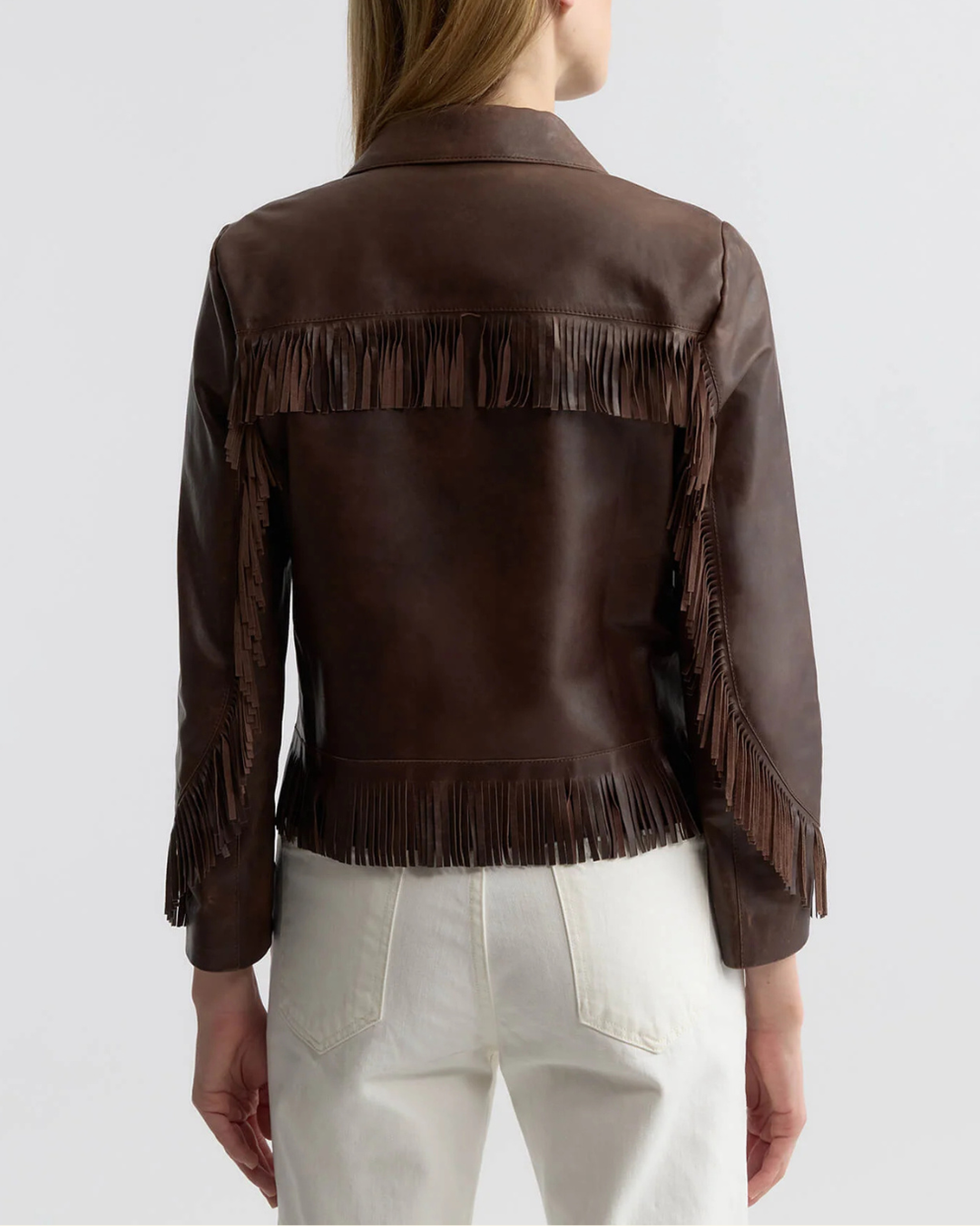 Lazare Fringe Leather Jacket | Dark Brown