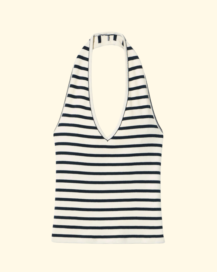 Britt Halter Top | Ecru/Black Stripe
