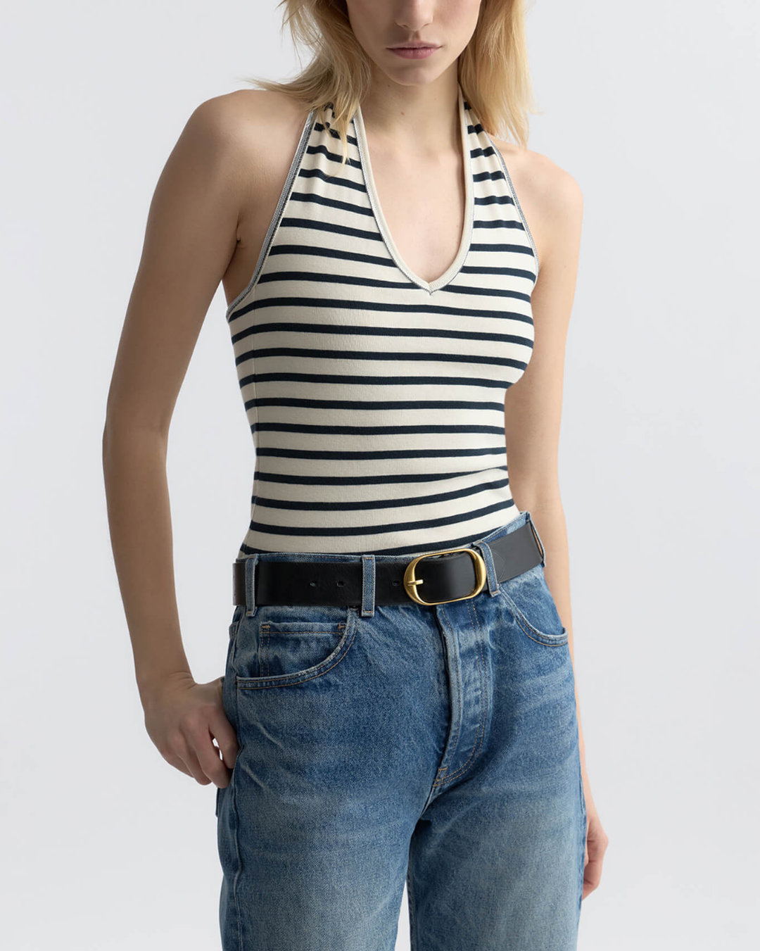 Britt Halter Top | Ecru/Black Stripe