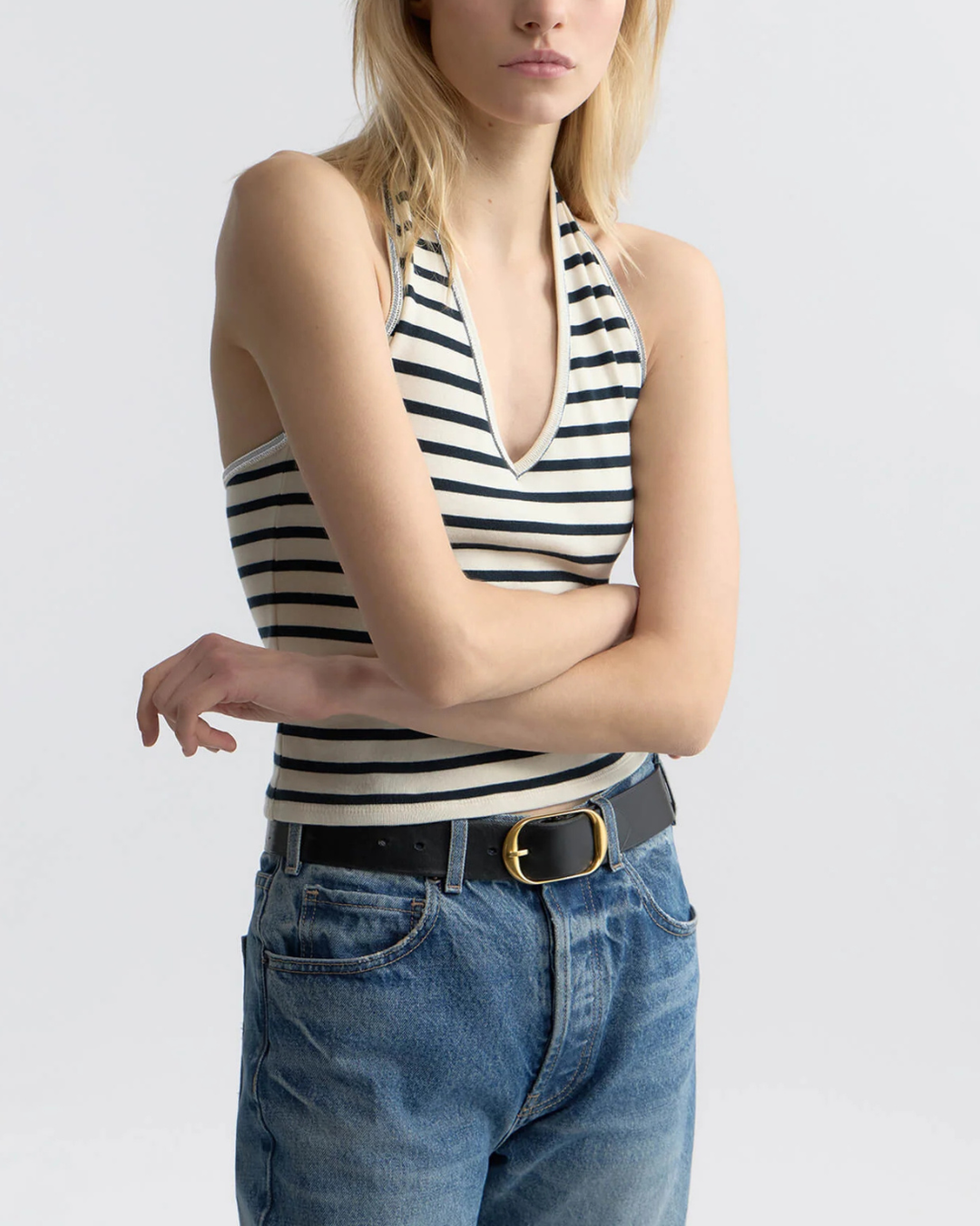 Britt Halter Top | Ecru/Black Stripe