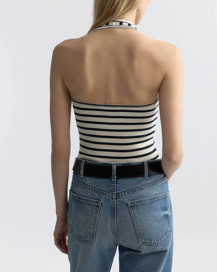 Britt Halter Top | Ecru/Black Stripe
