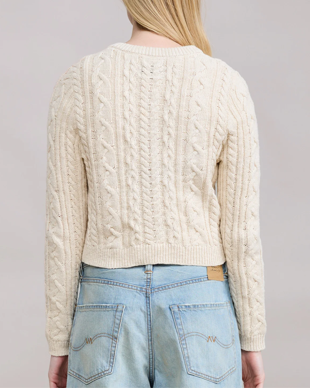 Cable Shrunken Cardigan | Ecru Slub