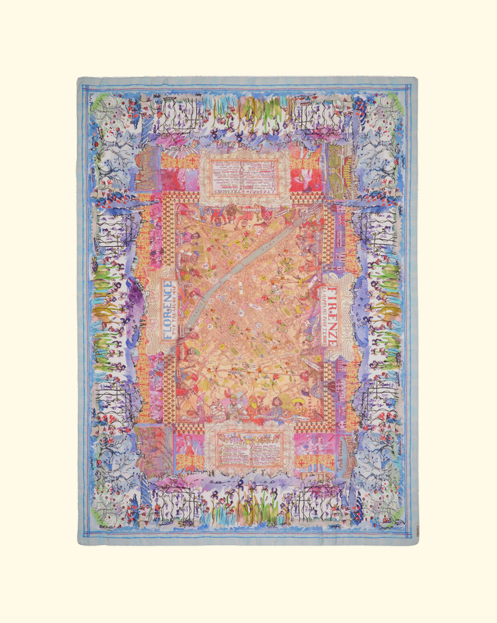 Florence Map Scarf | Pink & Blue Print
