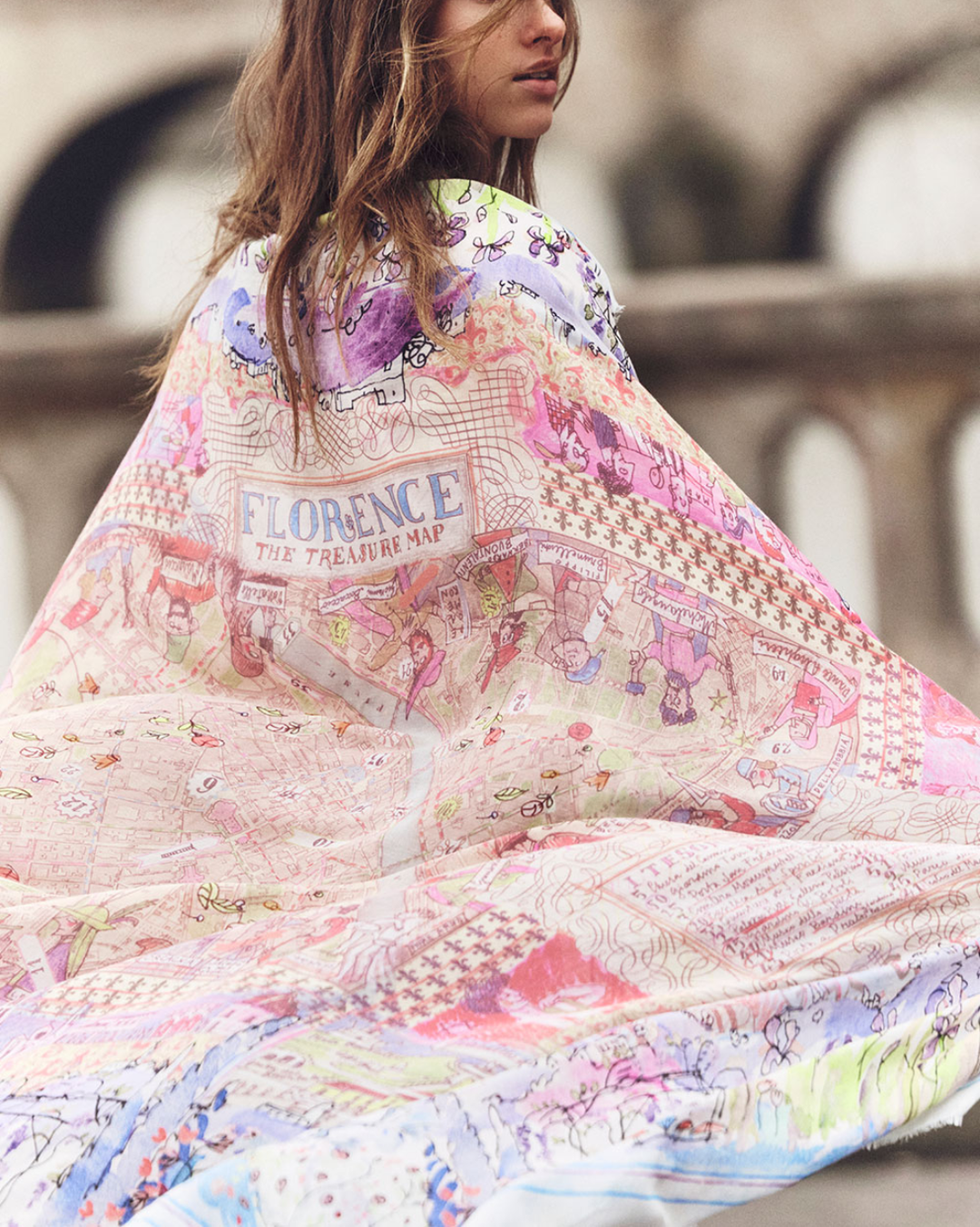 Florence Map Scarf | Pink & Blue Print