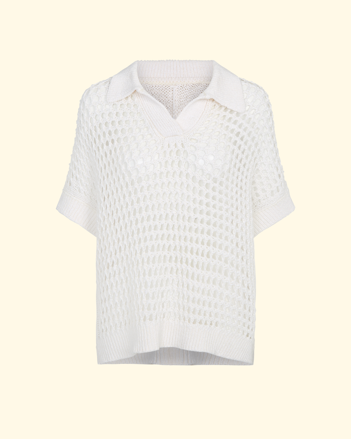Supersized Open Knit Polo | Ivory