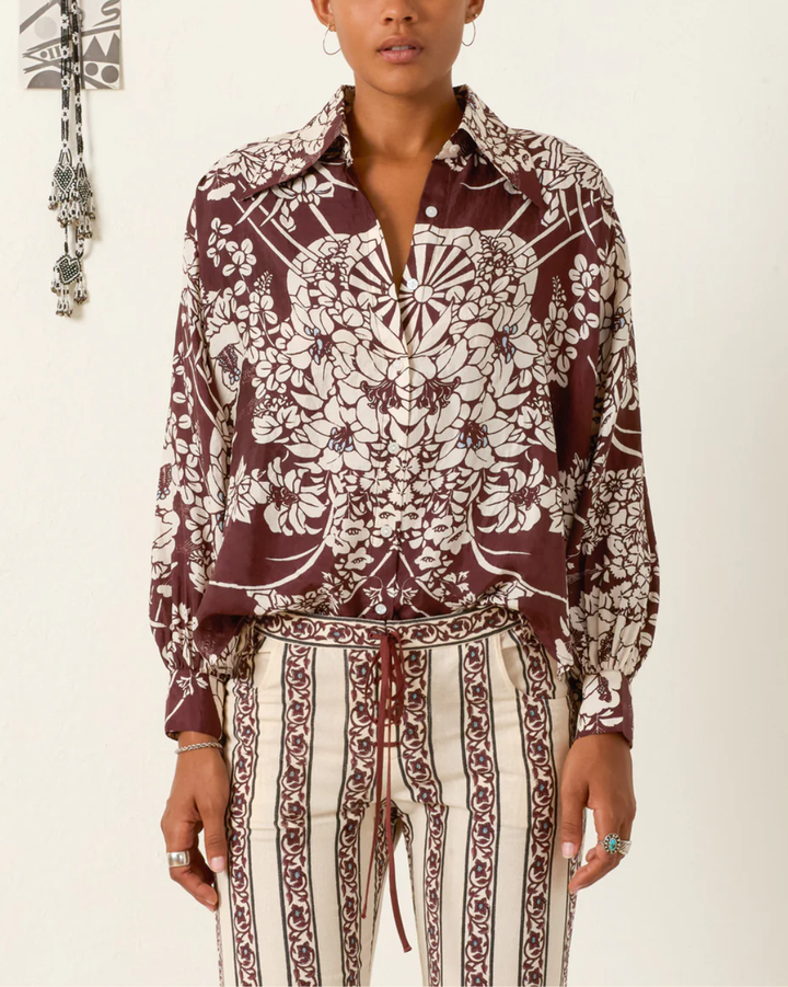Emery Auburn Spoke Silk Shirt | Dark Brown