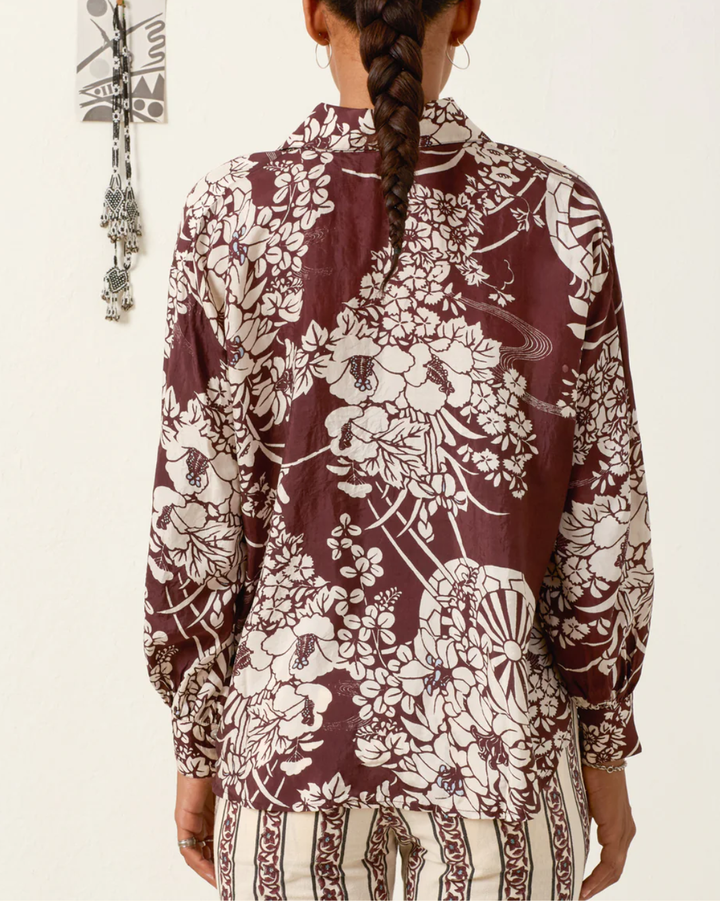 Emery Auburn Spoke Silk Shirt | Dark Brown