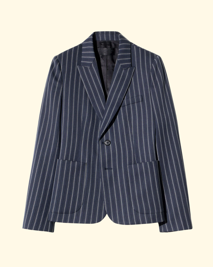 Delphine Blazer | Marine Blue Pinstripes