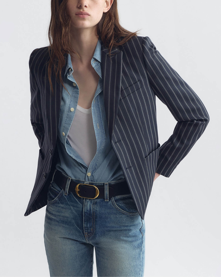 Delphine Blazer | Marine Blue Pinstripes
