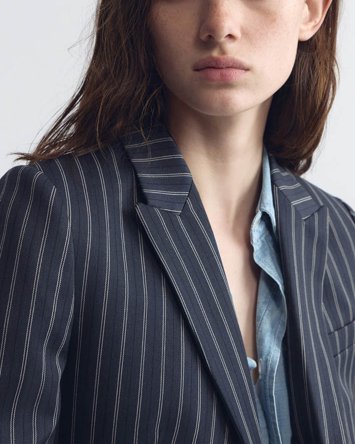 Delphine Blazer | Marine Blue Pinstripes