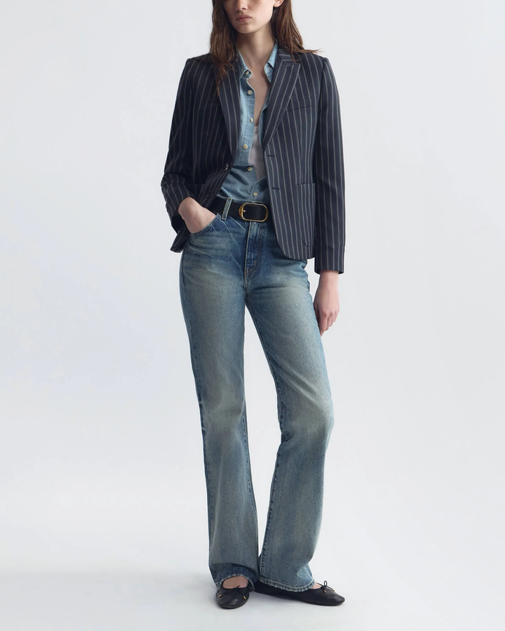 Delphine Blazer | Marine Blue Pinstripes