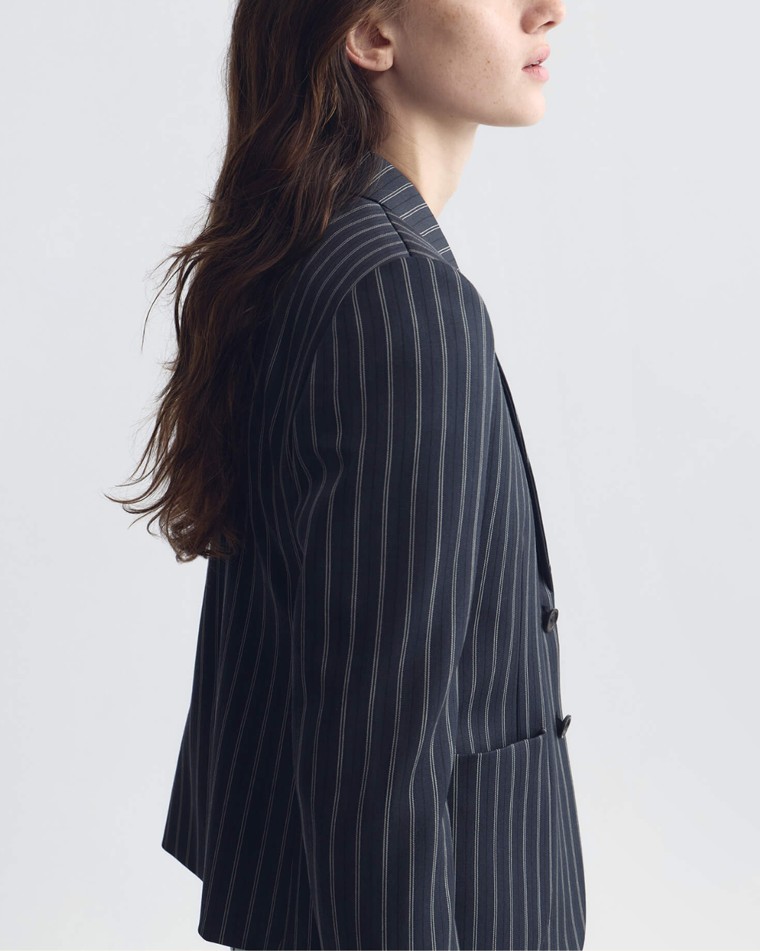 Delphine Blazer | Marine Blue Pinstripes