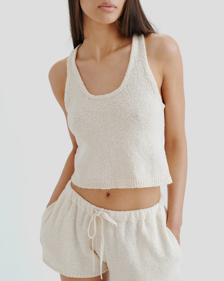 Tia Boucle Cotton Top | Ecru