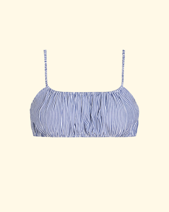 Bea Shirred Poplin Top | Navy Stripe