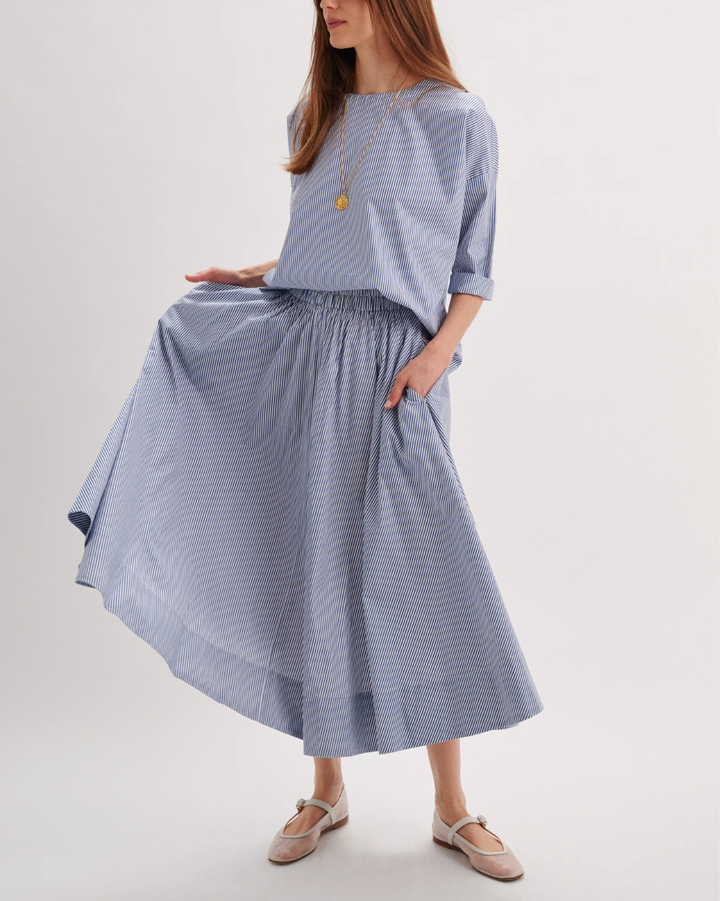 Kyria Poplin Skirt | Navy Stripe