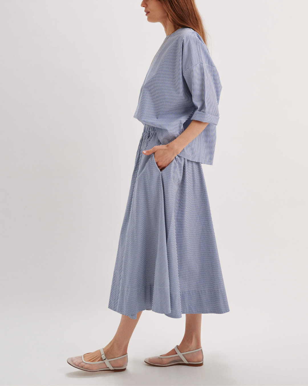 Kyria Poplin Skirt | Navy Stripe