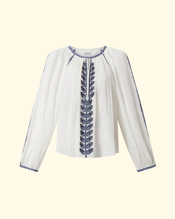 Lena Blouse | Ecru/Blue
