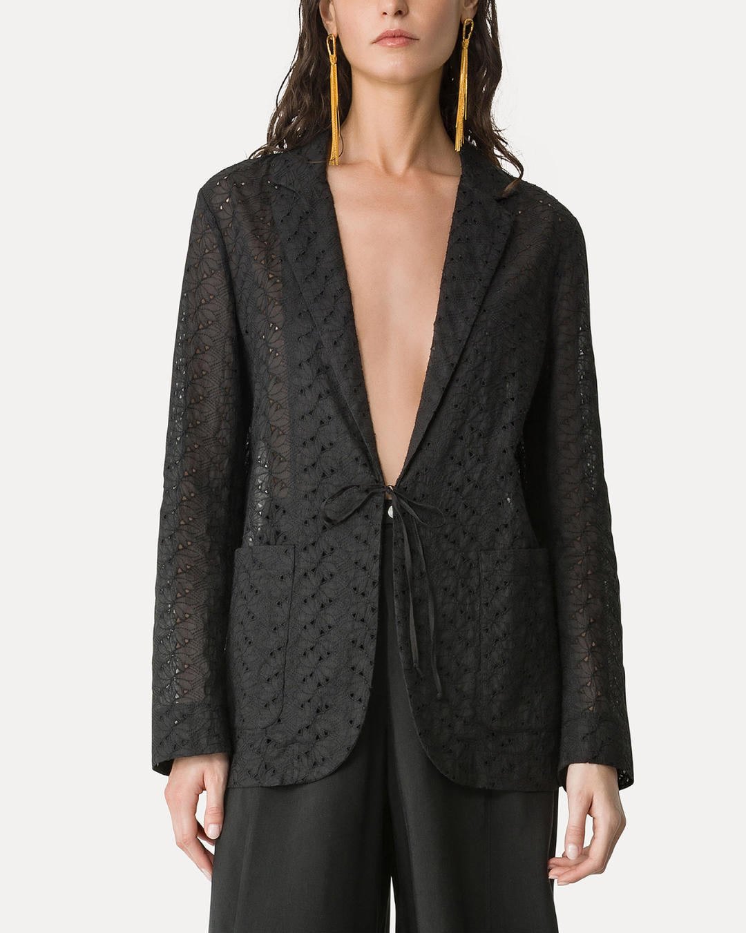 "Broderie Anglaise" Embroidery Jacket | Noir