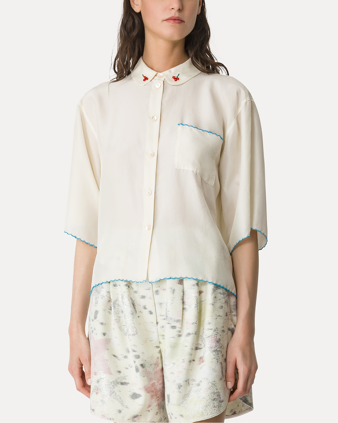 Habotai Silk Embroidered Half Sleeves | Butter