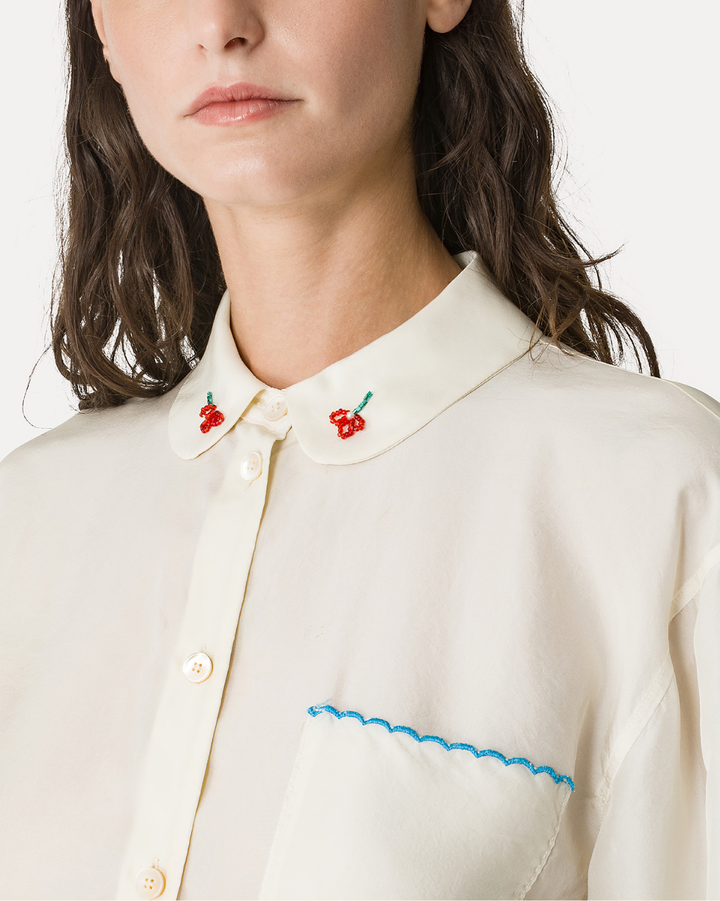 Habotai Silk Embroidered Half Sleeves | Butter