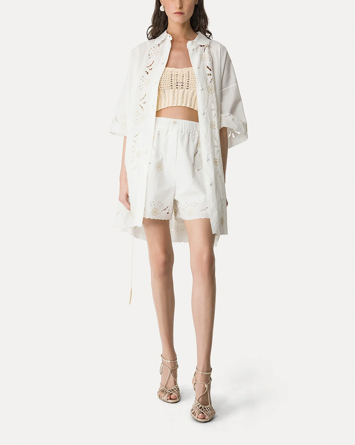 "Lace and Glass" Oversized Belted Shirt | Crystal