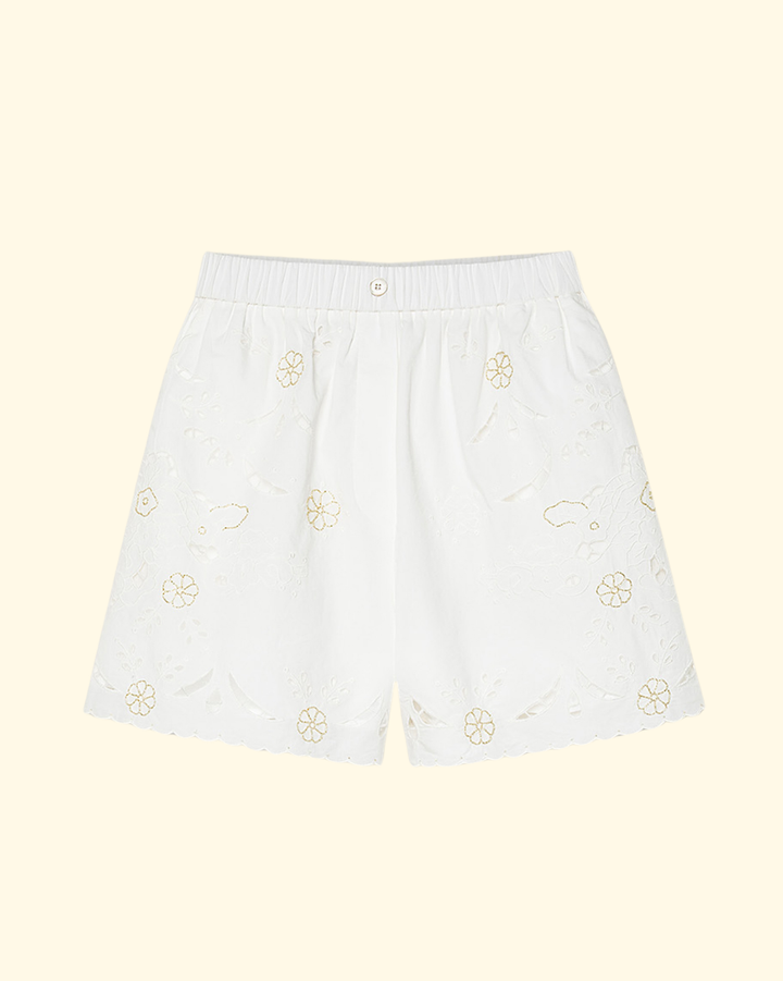 "Lace and Glass" Embroidery Shorts | Crystal