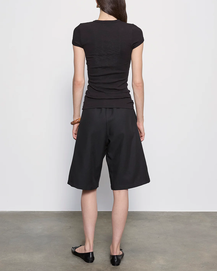 Textured Rib Cap Sleeve Crew | Black