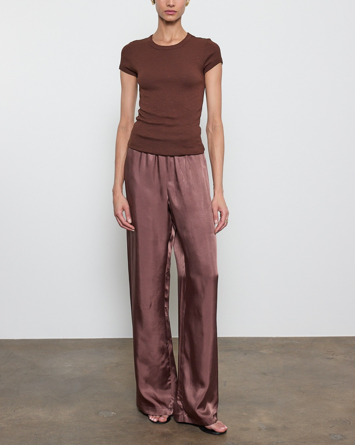 Textured Rib Cap Sleeve Crew | Chocolate