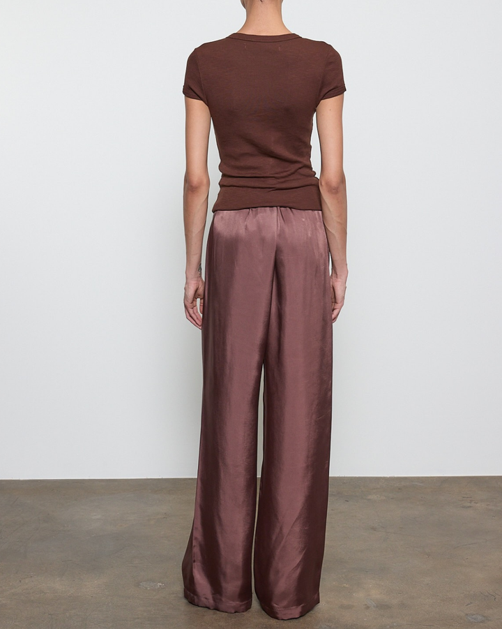 Textured Rib Cap Sleeve Crew | Chocolate