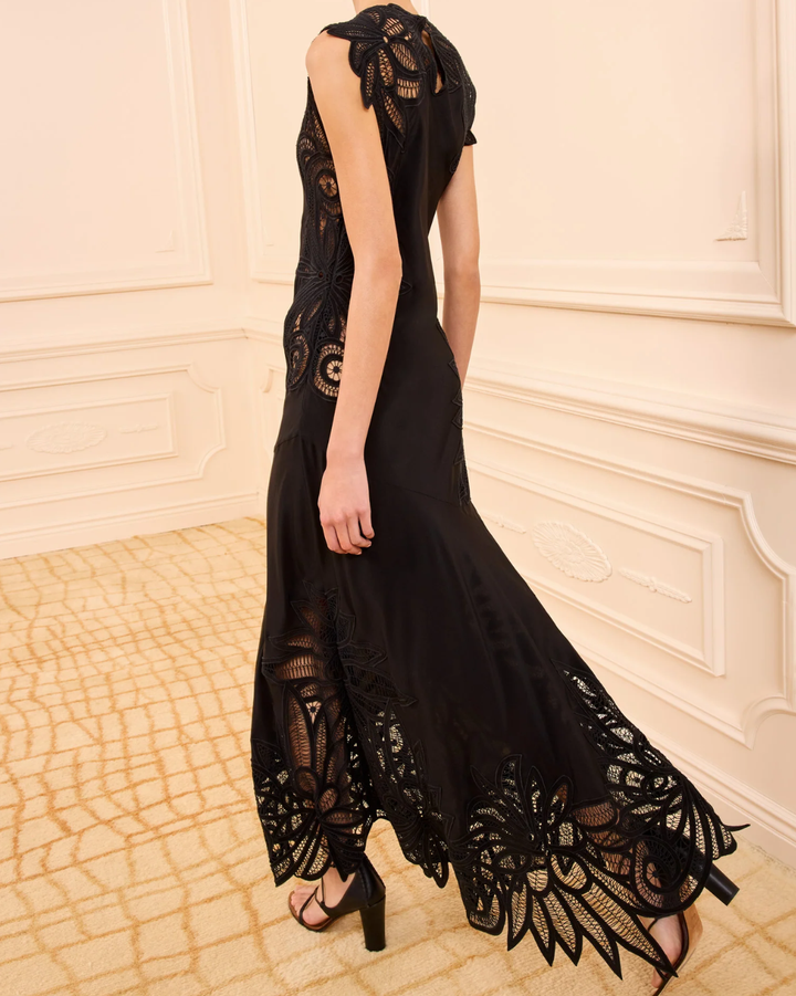 Idra Lace Applique Dress | Noir