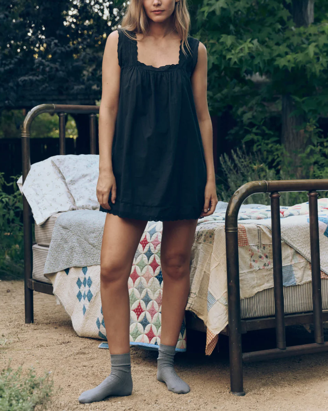 The Eyelet Mini Tank Dress | Black