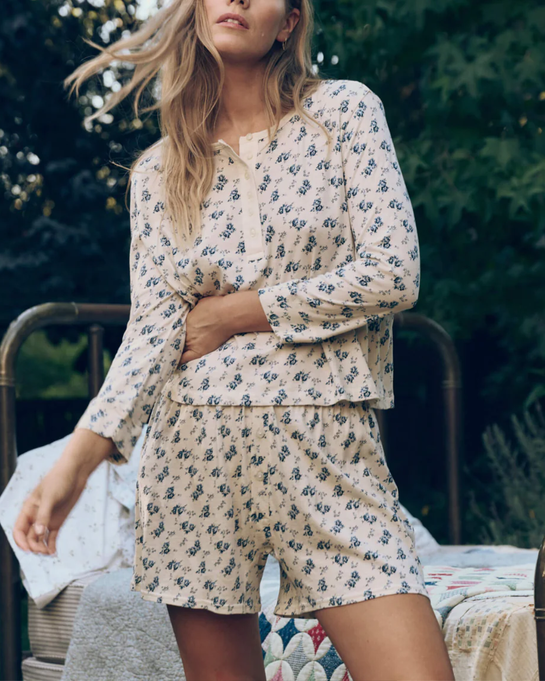 The Crop Sleep Henley | Indigo Rose