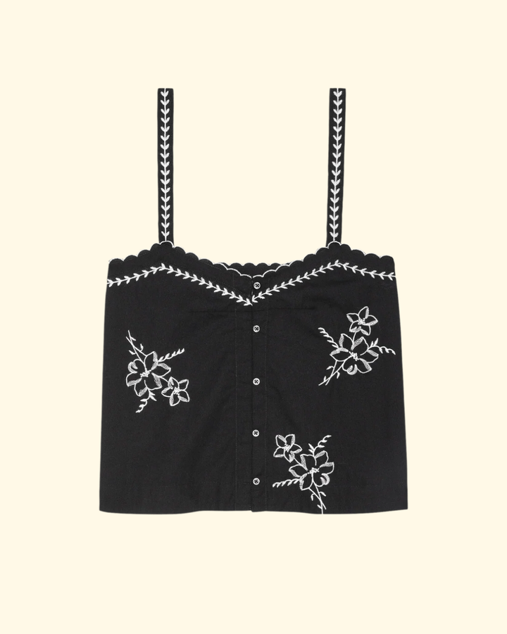 The Weekend Tank W/ Hanky Embroidery | Black